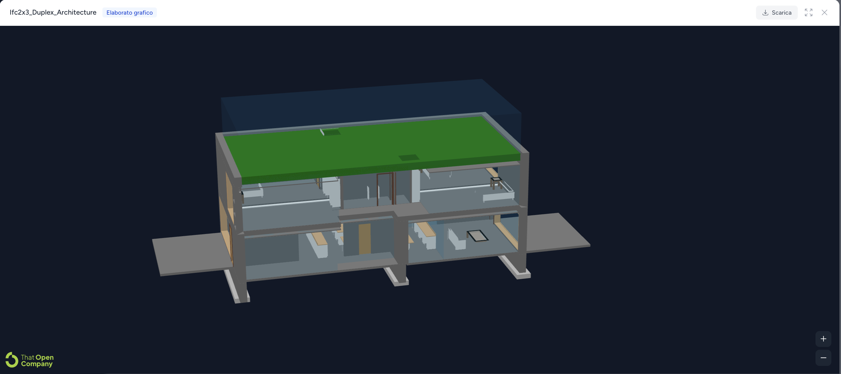 Viewer integrato che mostra un modello IFC 3D di un edificio direttamente nel browser, senza software esterni