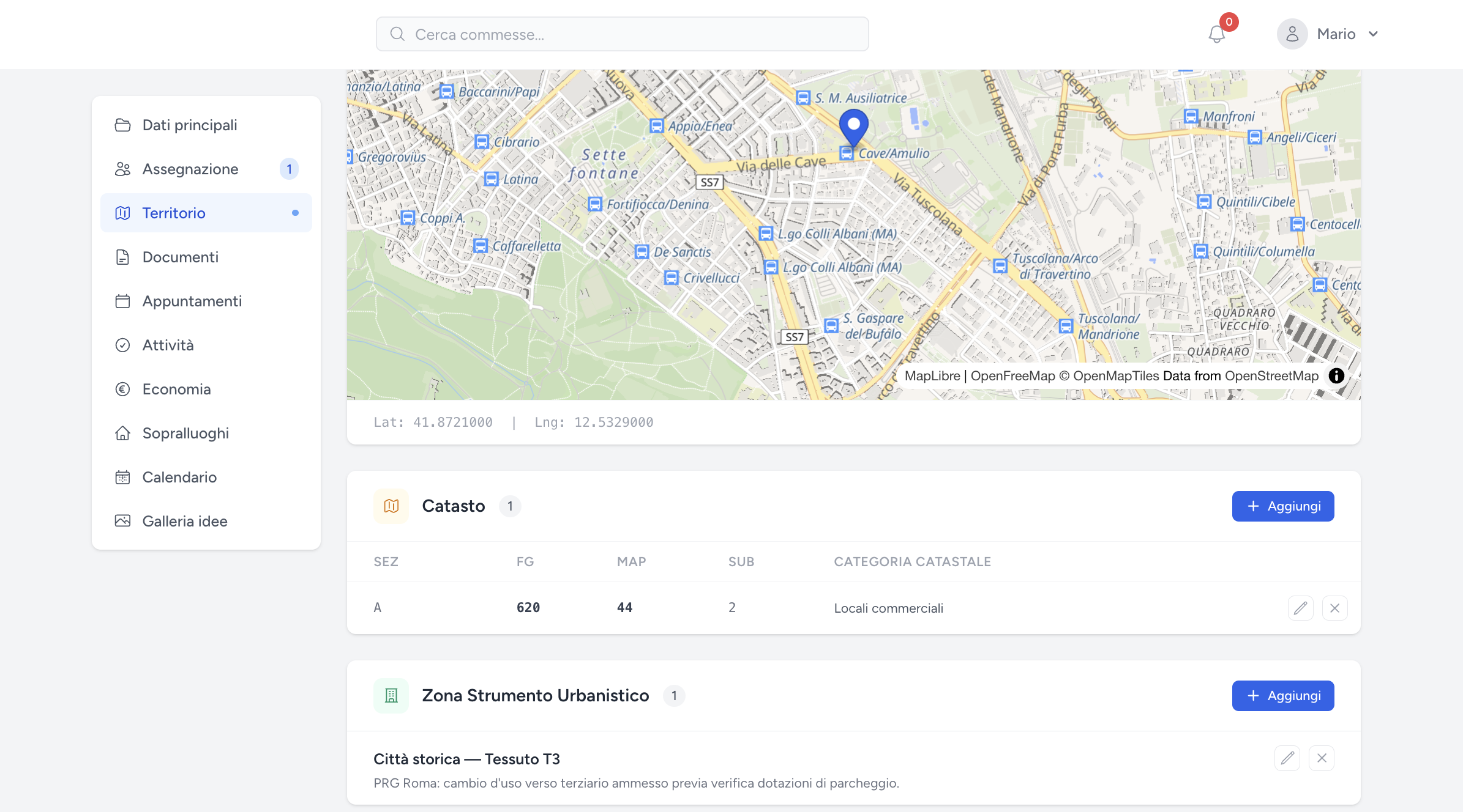 Mappa con la geolocalizzazione dell'immobile della commessa